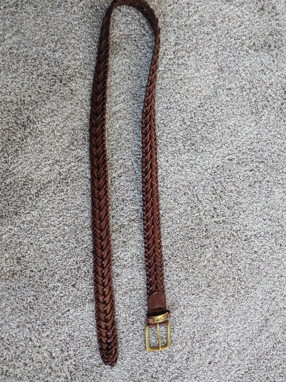 Nautica Men Brown Leather Belt  Brass Buckle Braided Woven 40"